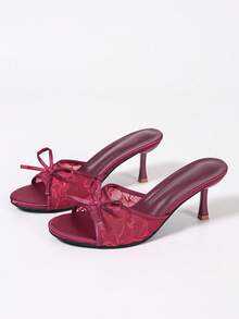 Women's Mesh Fabric Breathable Open Toe High Heel Sandals, Versatile Minimalist Summer New Bowknot Stiletto Slide Sandals, Red - Red Double Netting - View 11