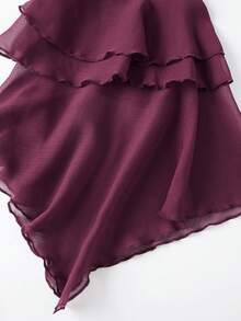 Women Sheer Chiffon Blouse Solid Color Ruffled Long Sleeve Loose Elegant Tops Streetwear - Burdeos - Ver 6
