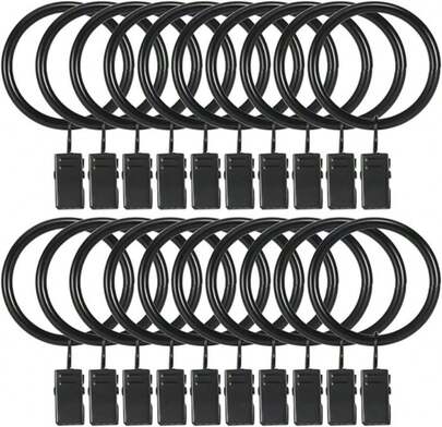 Curtain Rings With Clips 15 Inch Set 20 Heavy Duty Curtain Hooks For Decorative Drapery Rings, Rings With Curtain Clips,Curtain Clip Rings,Drapery Rings,Black