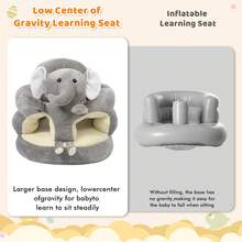 Baby Seat For 3-12 Months-Infant Sitting Support Chair With Cute Bear & Elephant Design, Soft Baby Sofa Floor Seat For Learning To Sit - Grey - View 6