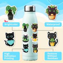 50pcs Creative Cartoon Hand-Drawn Plant & Cat Series Stickers, Suitable For Scrapbooking, Diaries, Laptops, Water Bottles, Cars, Etc. Faith-Based Design With Positive Messages, Great Gift - Multicolor - View 8