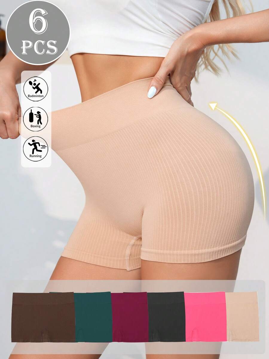 6条装无缝高腰收腹提臀女士内裤 - 黑色 - 查看 1