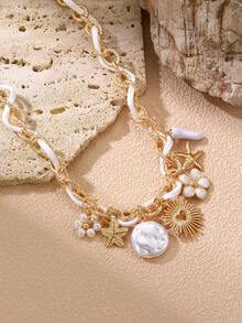 1件 女孩花朵、珍珠、海星沙滩/海洋主题珍珠海星吊坠项链 - 彩色 - 查看 2