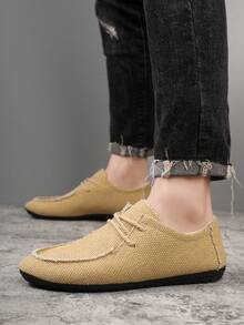 Spring New Men's Shoes, Men's Linen Canvas Shoes, Casual Lace-Up Lightweight Daily Work Shoes - Khaki - View 5