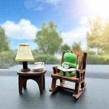 4pcs Cute Cartoon Frog Car Decor, Frog Sitting In Rocking Chair Reading Book, Suitable For Car Dashboard, Office Desk Decoration, Home And Auto Interior Decor - Frog Car Ornament - View 7
