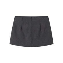 经典黑色羊毛混纺纽扣装饰A字迷你裙，休闲简约设计