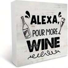 Humorous"Alexa,PourMoreWine"WoodenBoxSign-RusticFarmhouseKitchen&BarDecoration,5x5inches,WhitewithBlackLettering,PerfectforHomeorDesk,HomeDecor_HumorousSigns_CraftWoodenSigns_WineDecoration - 白色 - 查看 1