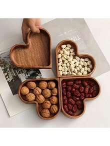 1 Pc Heart-Shaped Solid Wood Tray, Wooden Tray For Home Decoration, Farmhouse Decoration, Dried Fruit And Nut Tray For Food And Beverage, Stackable Heart-Shaped Walnut Tray, Household Kitchen Supplies, Home Decoration - Multicolor - View 4