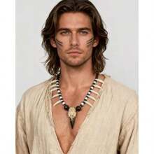 Collar cruz cuervo vikingo dientes hueso salvaje bárbaro halloween cosplay joyería alternativa - Estilo Raven White - Ver 5