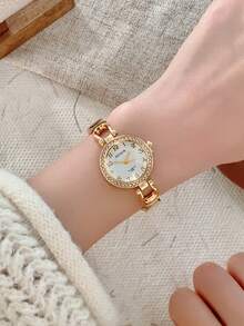 1pc Women's Quartz Watch With Elegant Arabic Numeral Scale, Gold Round Bangle Style, Suitable For Daily Wear And Party Gift - Gold - View 8