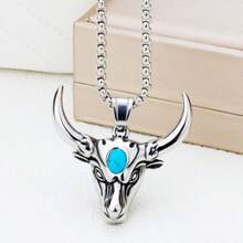 Collar colgante cruz toro gótico acero inoxidable con turquesa joyería punk - como en la foto - Ver 8