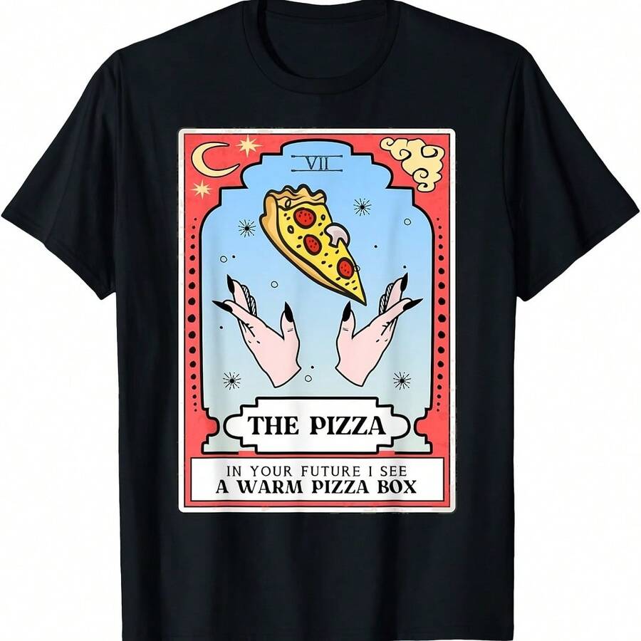 The Pizza Funny Tarot Reading Card Crescent Moon T-Shirt - 黃色 - 查看 1