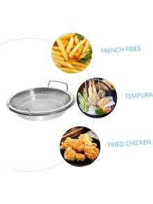 2个重型不锈钢煎炸油沥油架带托盘 - 可折叠圆形金属网篮带滴油盘，适用于煎炸、清洗蔬菜、洗碗机（兼容多种型号）