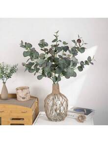 Bộ 1/3 lá bạch đàn giả Silver Dollar | Cành dài 26 inch, có kết cấu sống động như thật, thích hợp cho lễ tốt nghiệp, trang trí sinh nhật, trang trí sân vườn ngày Valentine, v.v. - Nhiều màu - Xem 10