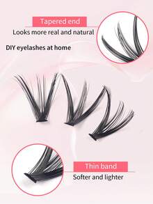 640片D型卷翘蓬松假睫毛套装，包含新手友好型睫毛教程，浓密丰盈的DIY分段式假睫毛，配有胶水、定型液、镊子和睫毛刷，放大双眼，轻盈可重复使用，大容量单片假睫毛套装，柔软自然的混合睫毛，打造3D立体眼妆。