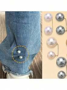 6pcs Pearl Denim Hem Clips, Brooch Protector, Anti-Slip Clips, Pants Length Adjuster, Waist Clips, Seamless Hem Fixers, Pants Shortening Tool, Hem Clips, Anti-Slip Hem Clips - Multicolor - View 1