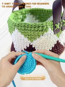 Lawkeman 3 peças/300g Fio de Camiseta de Poliéster de Alta Qualidade, Fio de Crochê e Tricô, Fio Grosso de Poliéster Macio e Elástico, 30m/100g por Rolo - Ideal para Projetos DIY, Chinelos, Cestas, Tiras de Tecido, Sacolas Artesanais Tecidas à Mão, Brinquedos, Sapatos, Tapetes, Cestas de Armazenamento - Multicolorido - Visão 5