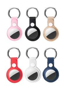 1pc Premium Synthetic Leather AirTag Card Holder With Keychain, Scratch-Resistant AirTag Protective Case, AirTag Keychain Holder, Tag Chain, AirTag GPS Item Finder Tracker - Multicolor - View 5