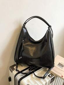 新款时尚大容量手提包，韩版休闲通勤单肩包 - 黑色 - 查看 1