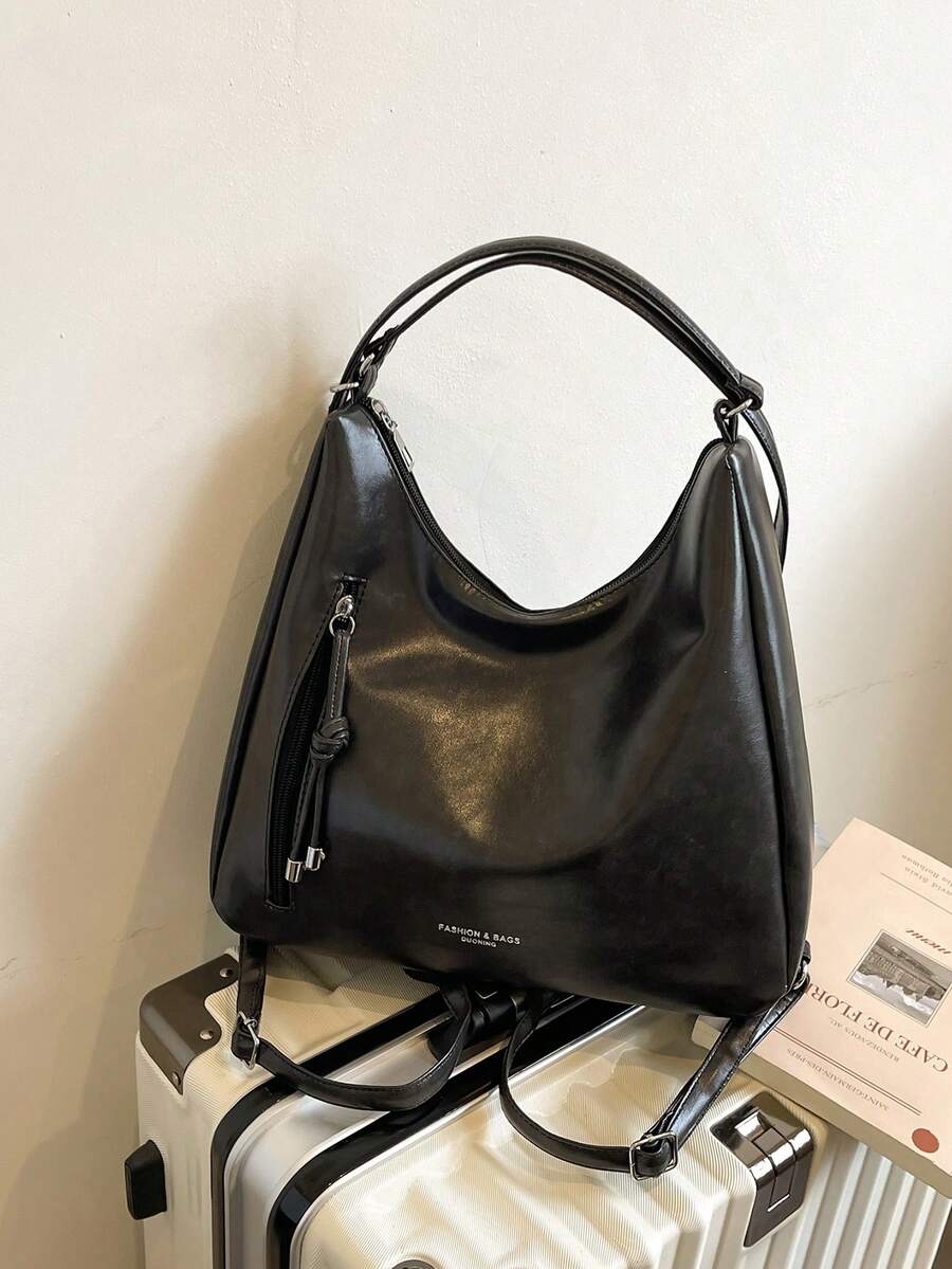 新款时尚大容量手提包，韩版休闲通勤单肩包 - 黑色 - 查看 1