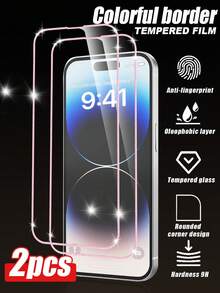 2片装超高清全覆盖屏幕保护膜，粉色闪光边缘，高清晰度和透明度，9H硬度，保护眼睛，高灵敏度，防刮擦，无缝贴合，兼容 7-16系列，适用于商务、办公、家庭娱乐、户外活动。 - 粉色 - 查看 26