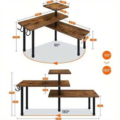 3-Tier Moveable Corner Shelf Organizer - Solid Wood Countertop Storage With Adjustable Height, Classic Design For Kitchen & Bathroom Organization, Kitchen Organizers And Storage