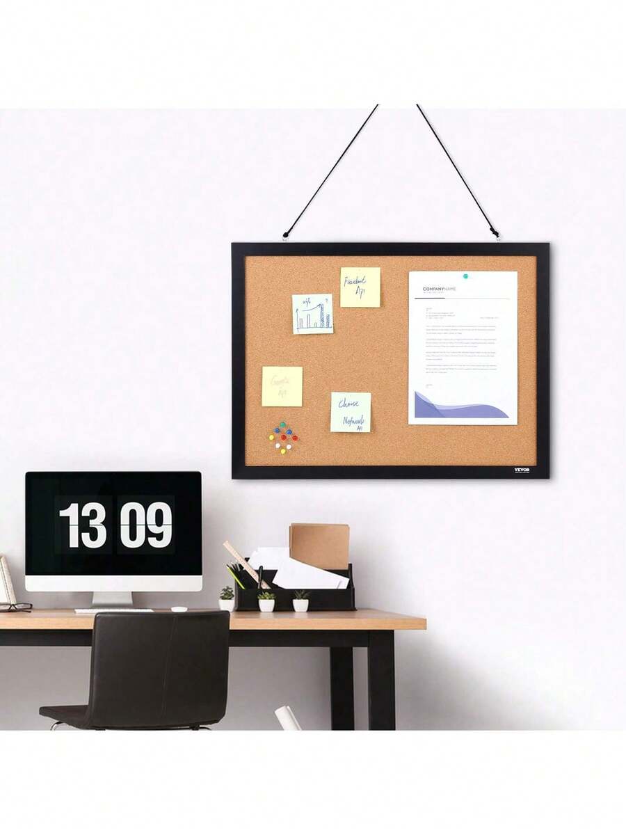 24x18 Inches Bulletin Board, Double-Sided Bulletin Board With MDF Sticker Frame, Vision Board Includes 10 Pushpins, For Display And Decoration In Office Home And School - 24'' x 18'' Double-Sided - View 1