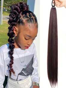 Braided Ponytail Extensions With Elastic Band Black/Brown Ponytail Extension Hairpieces For Kids 26Inch Long Straight Soft Natural Synthetic Pony Tails High Temperture Fiber 1pc - Multicolor - View 10