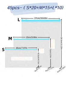 45个可重复使用密封食品保鲜袋（10个大号+15个中号+20个小号），加厚冷冻袋，微波炉适用，蓝色，用于长期食品保鲜和整理，透明PE拉链袋，适用于厨房食品分类、零食储存、水果蔬菜分拣，确保新鲜，必备家用食品保鲜袋 10/15/20/45个装 - 彩色 - 查看 15