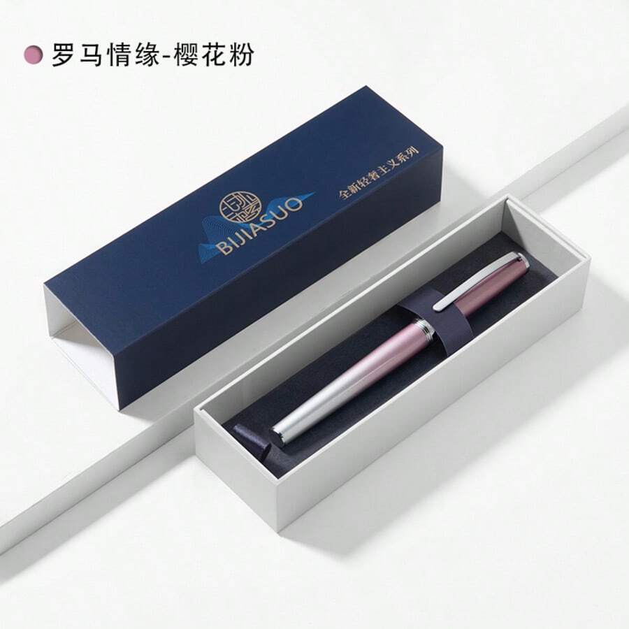 1pc Sakura Pink, Sakura Blue, Metallic Calligraphy F-Nib Ballpoint Pen With Gift Box & Bag, Business Stationery, Student/Teacher Gift, Classic Luxury Design, Back To School Essential - Cherry Blossom Pink - View 1