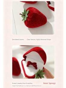 Bestselling Strawberry Ring Box, Cute Jewelry Box, Flocked Storage Box, Gift Box - Multicolor - View 2