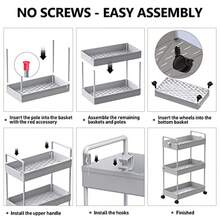 SOLEJAZZ - Carrito de almacenamiento rodante organizador móvil de 3 niveles estante de pie para baño estantería organizador para cocina baño lavadero gris - Gris - Ver 8