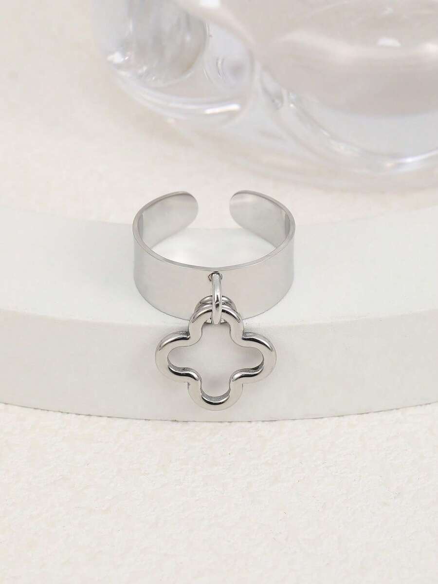 1 pièce Bague pendentif carré géométrique asymétrique à la mode, convient aux femmes comme cadeau, pour une fête, une réunion ou un port quotidien - Argent - Voir 1