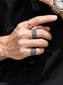 2Pcs Men Tattoo Fake Ring Temporary Tattoos Geometric Y2K Semi Permanent Tattoo Waterproof Sweatproof Last For 1-2 Weeks Realistic Herbal Juice Anti-Friction Non-Reflective Black For Men Tattoo Stickers For Arm, Chest, Leg, Abdomen - HD - View 4