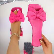 Plus Size Women Plastic Open Toe Comfortable Bow Decor Breathable Casual Slippers, Suitable For Home, Date, Vacation, Beach, Ideal Gift For Valentine's Day, Women's Day, Back To School