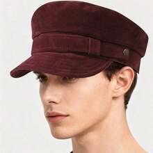 Vintage Octagonal Beret Hat Stylish Metal Belt Decorated Newsboy Cap Suede Captain Sailor Hat Outdoor Daily Use - 紅色 - 查看 9