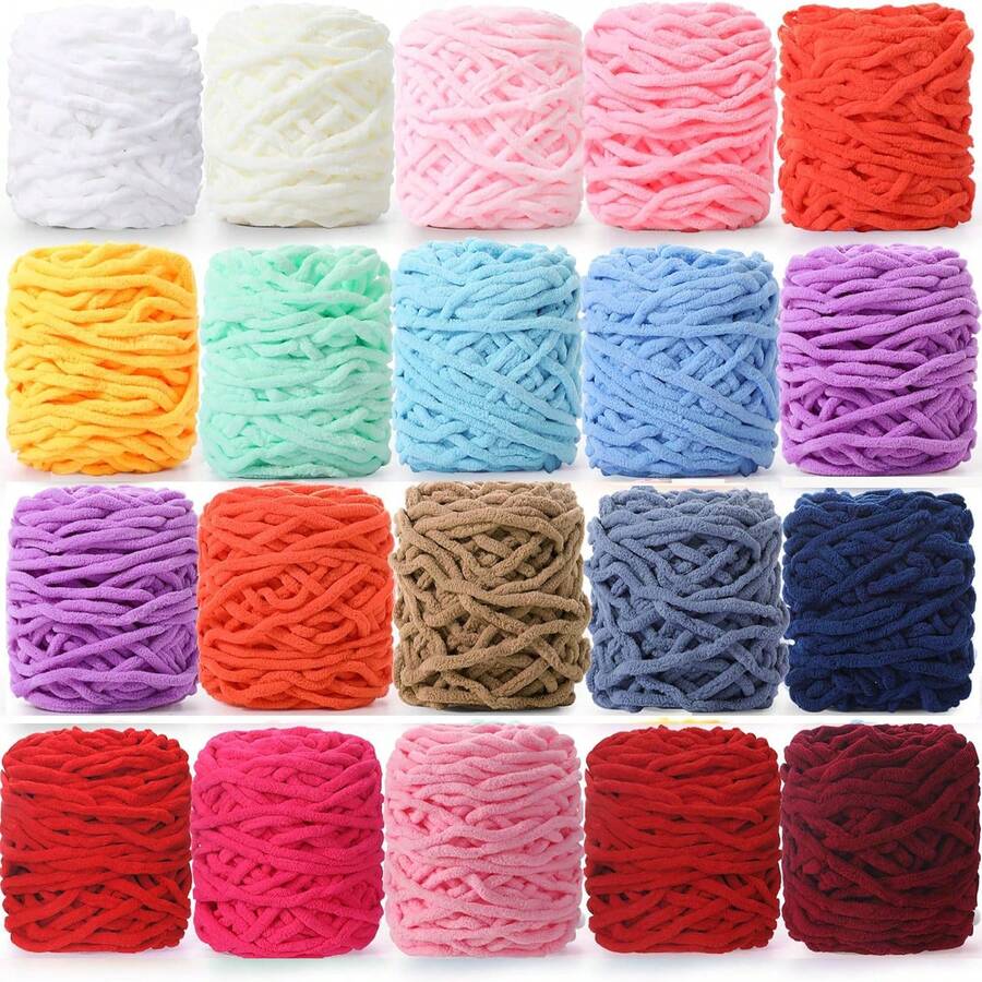 1pc/100g Chunky Single Ply Yarn, Thick Chenille Yarn, Soft DIY Crochet & Knitting Yarn, Suitable For DIY Scarves, Bags, Slippers, Crafts, Blankets, Cushions, Approx. 100g/Pc Fluffy Velvet Yarn, Thick & Soft Chenille Yarn - Multicolor - View 1