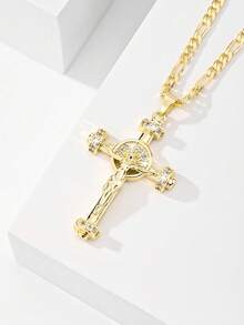 1件复古铜合金锆石舵十字架吊坠项链，限量版“守护者之光”，适合圣诞节、感恩节、万圣节、母亲节、情人节、赠送朋友、教堂礼物、初领圣体、日常佩戴和祈祷。 - 金黃色 - 查看 1