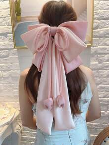 1pc Elegant Satin Bow Tulip Hair Clip, Dual-Tone Design, Spring-Loaded Clamp, Face-Framing Accessory, Claw Clips, Hair Slide, Hair Barrettes - Pink - View 1