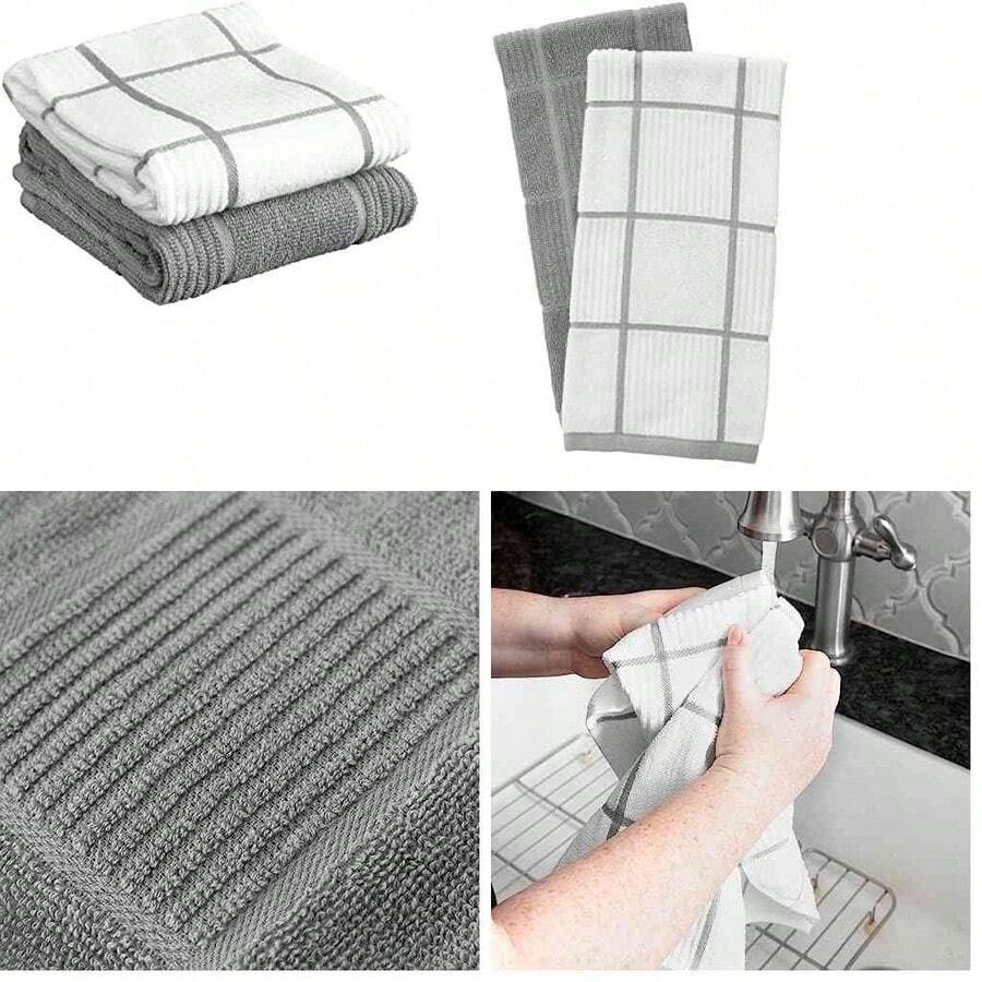 T-Fal Textiles - Toallas de Cocina de 2 Unidades, parquet, slido/Cheque, Paquete de 2, Gris, 2 Unidades - gris - Ver 1