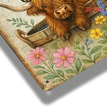 A Vintage Logo - A Motivational Wall Art Featuring A Highland Cow, Flowers And Butterflies, For Rural Farmhouse Decoration. 2D Graphic Design. Suitable For Rooms, Kitchens, Offices, Cafes. Styles As Shown In The Size Chart. - Multicolor - View 5