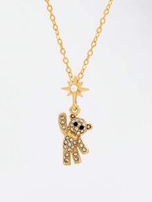 1pc Cute Cartoon Bear Fashionable Delicate High-End Niche Necklace - Gold - View 3