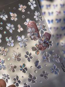 1片果冻梦幻花朵渐变蓝粉盛开空灵5D美甲贴纸自粘按压式美甲贴，适合女性，梦幻美甲装饰，美甲用品 - 彩色 - 查看 7