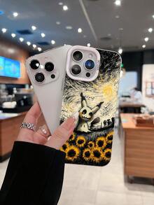 Mimikyu y girasoles con un estilo estrellado. Esta elegante funda es compatible con iPhone 17, 16, 15, 14 Pro Max, 13, 12, 11, XR y XS Plus. Fabricada en TPU flexible, resistente a golpes y arañazos, ofrece una excelente protección contra caídas y un agarre cómodo. Es un regalo ideal para familiares, amigos y seres queridos, y una opción perfecta para festivales. - Plateado - Ver 3