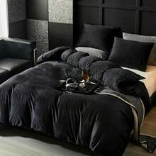 Black Velvet Duvet Cover Queen Size Flannel Duvet Cover Bedding Sets 3pcs Ultra Soft Luxury Textured Modern Crystal Velvet Duvet Covers With Zipper Closure Black Queen - Black+King - View 2