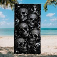 1条骷髅印花灰色沙滩巾，超柔软超细纤维特大号沙滩毯，高吸水性浴巾，适合旅行、游泳池、潜水、冲浪、瑜伽、露营，多种尺寸可选，沙滩用品，适用于海滩、泳池、旅行、露营、瑜伽、浴室装饰 - 彩色 - 查看 4
