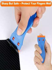 安全塑料清洁刮刀，可更换刀片，用于去除汽车车窗贴纸和粘合剂，以及厨房炉灶和墙壁油脂 - 藍色+橘色 - 查看 7