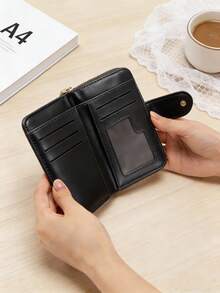 New Litchi Texture Letter Wallet Multi-Card Slots Short Style Small Women Bag Thick Korean Fashion Compact Vintage Coin Purse For Women Money Wallet Mini Wallet Purse Wallet Small Wallet Cute Wallet Cute Stuff - Black - View 5