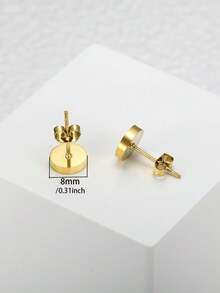 MONALLY Roman Numeral Detail Round Stud Earrings - Yellow Gold - View 3