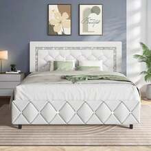 Upholstered Bed Frame, Modern Platform Bed Frame With Headboard And Footboard, No Boxing Spring Needed, Easy Assembly, Black// Pink/ Purple/ White/ Beige / Green, Twin/ Full// King - 白色 - 查看 2